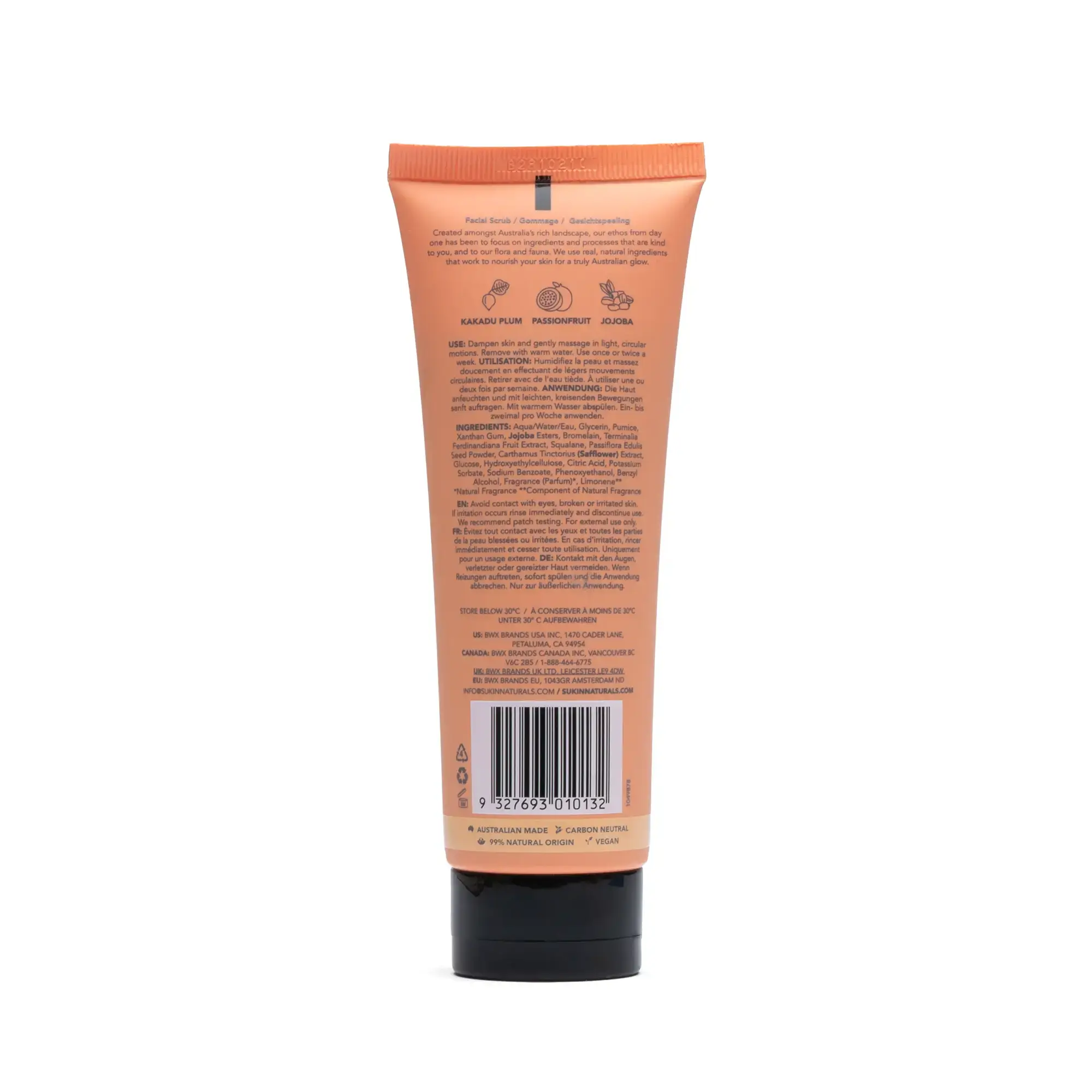 Back of Sukin jelly exfoliator tube showing ingredients and directions